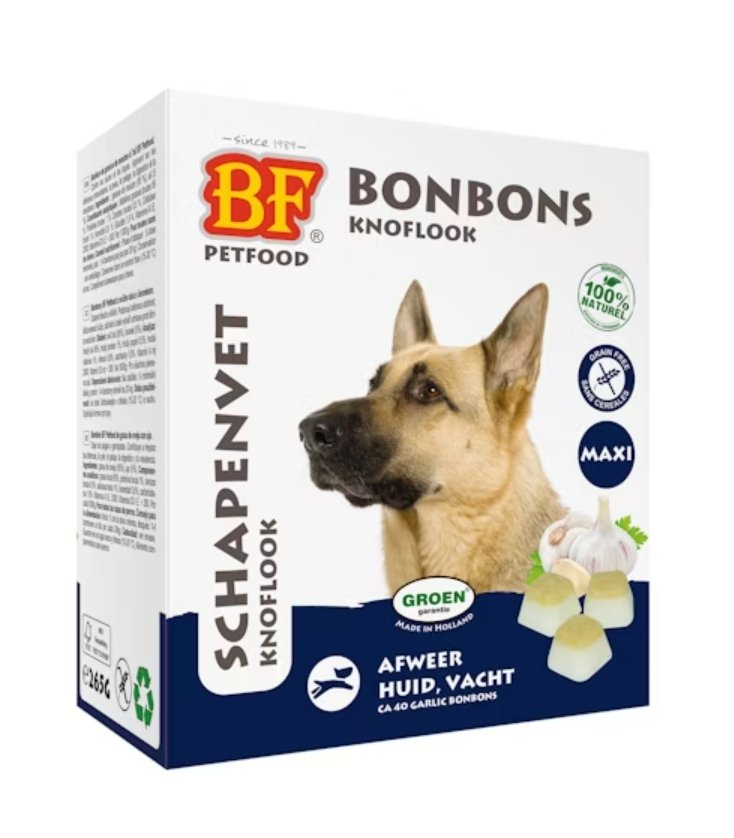 BF Petfood Schapenvet Bonbons Knoflook Maxi Voor Honden 40 Stuks